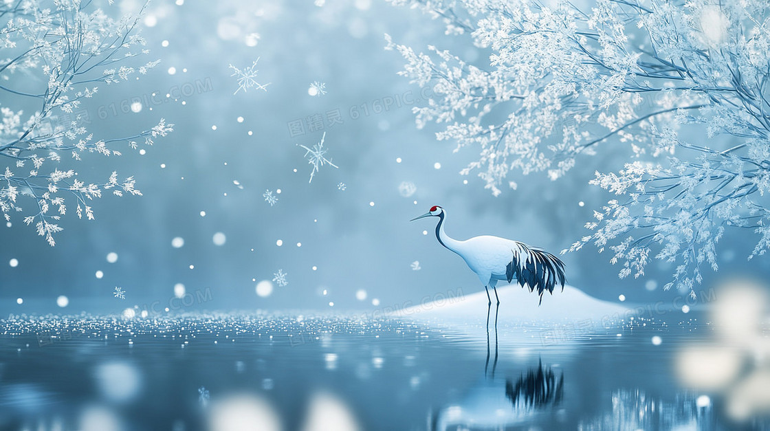 冬季仙鹤下雪背景