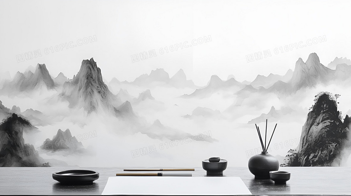 中国风笔墨纸砚背景