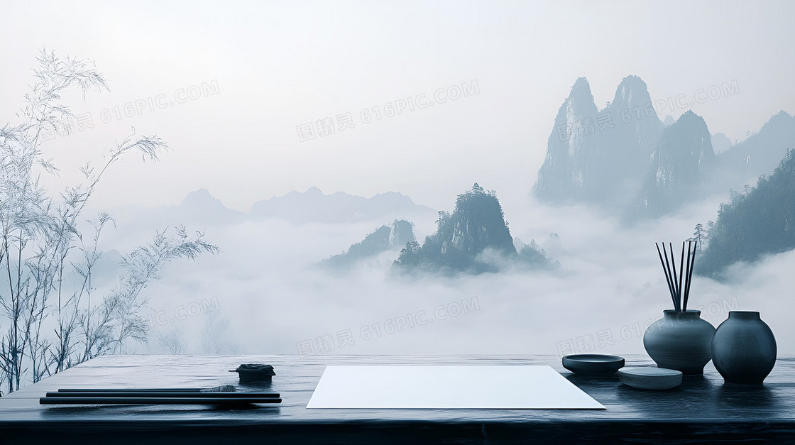 中国风笔墨纸砚背景
