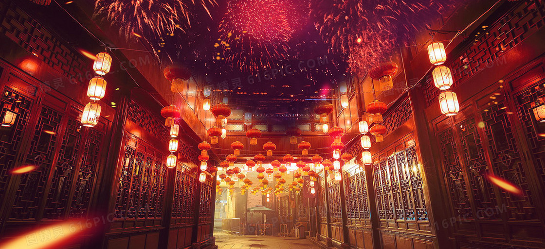年货大街浪漫梦幻中国风背景