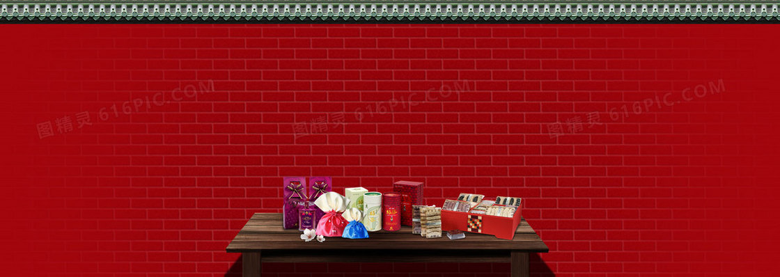 新年红色墙房顶纹理喜庆中国风海报背景