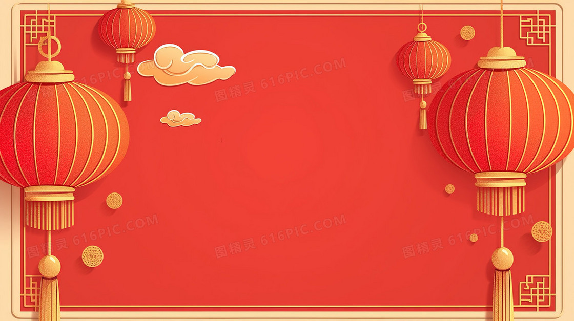 红色春节喜庆灯笼装饰边框背景