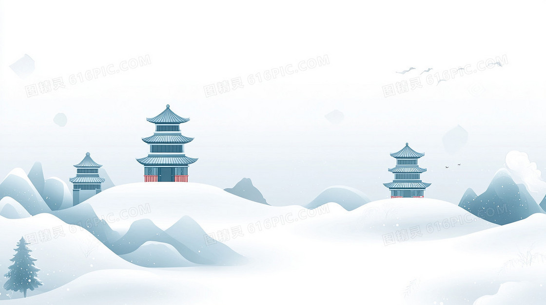 冬天中国风C4D雪景简约背景