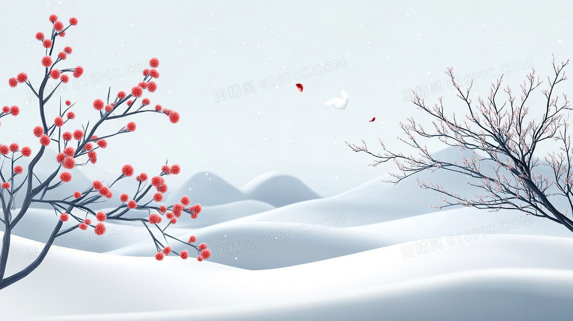 梅花雪地冬天雪景简约背景