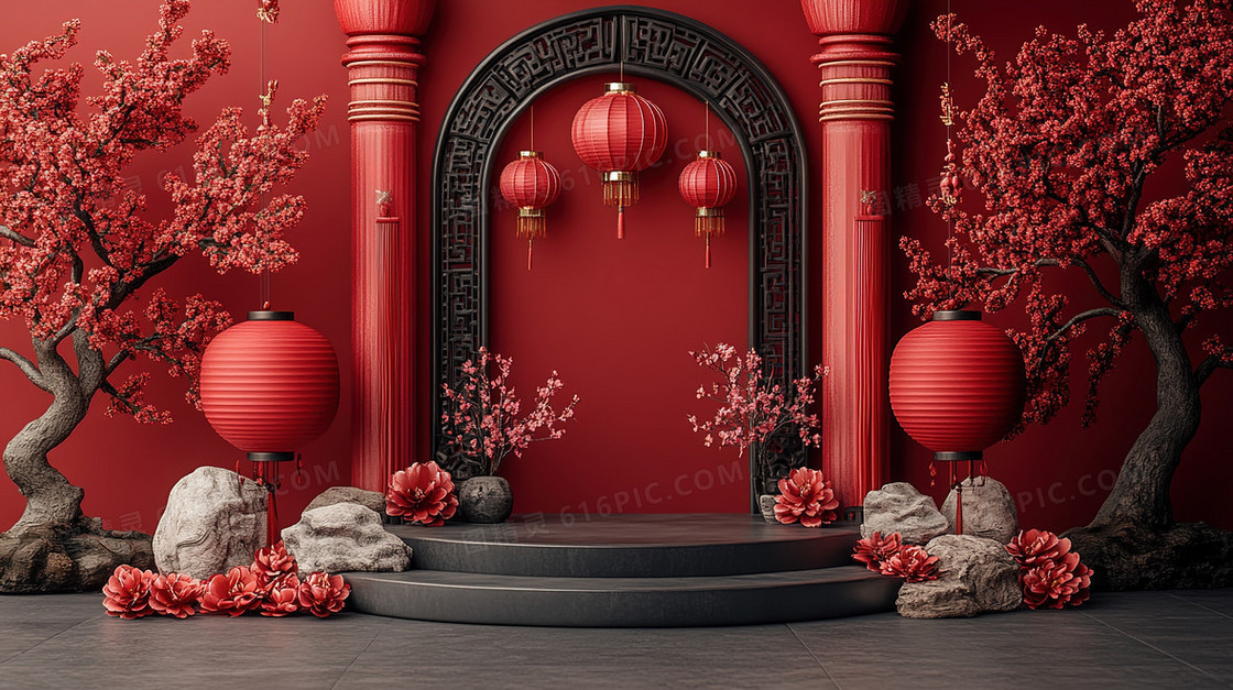 大气红色中国风电商背景