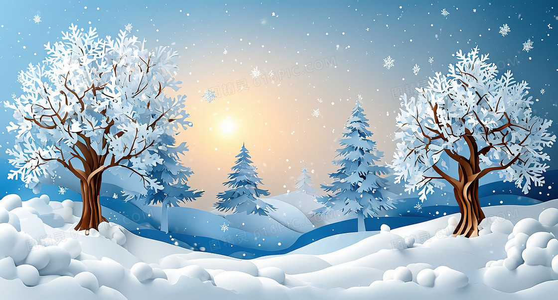 蓝色冬季雪景背景