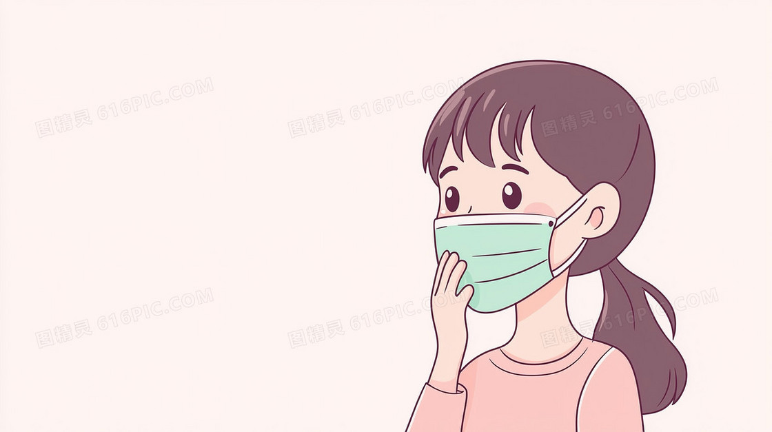 生病戴口罩预防感染的女孩背景