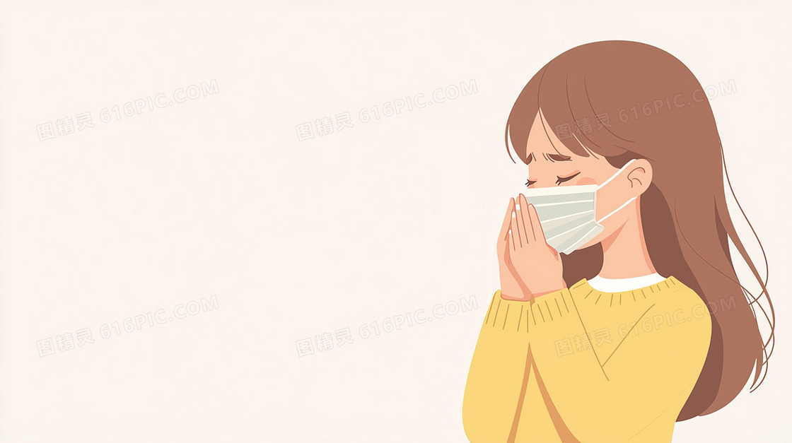 生病戴口罩预防感染的女孩背景