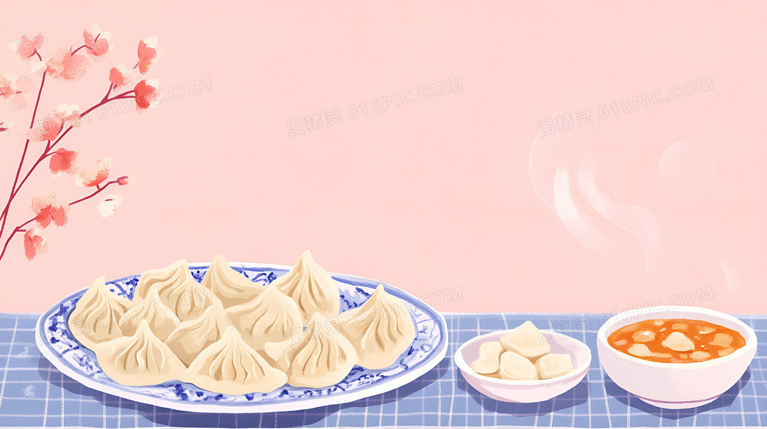 彩色简约立冬美食背景