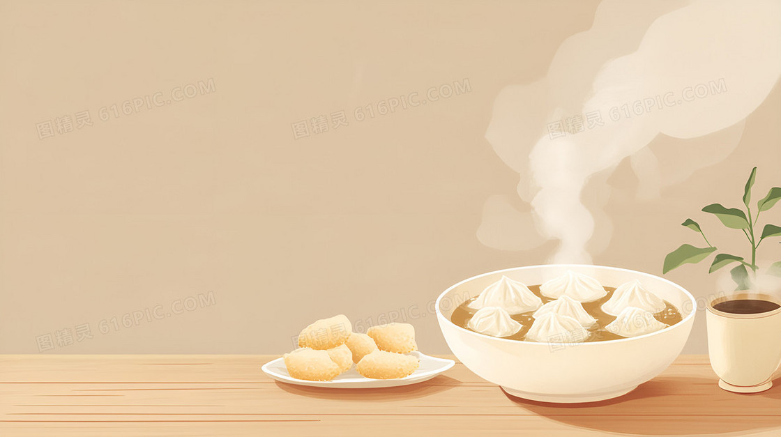 彩色简约立冬美食背景