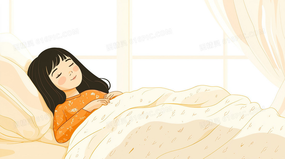 床铺休息睡觉的女孩创意背景