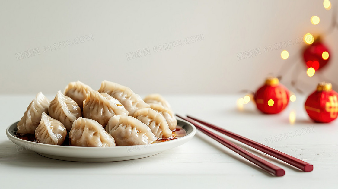 盘中的中餐美食饺子创意背景