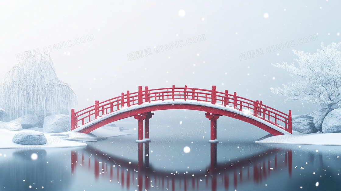 冬天湖面拱桥古风背景