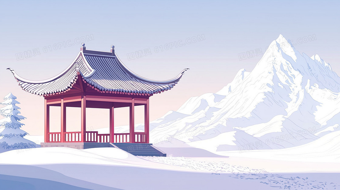 雪地里的建筑亭子创意背景