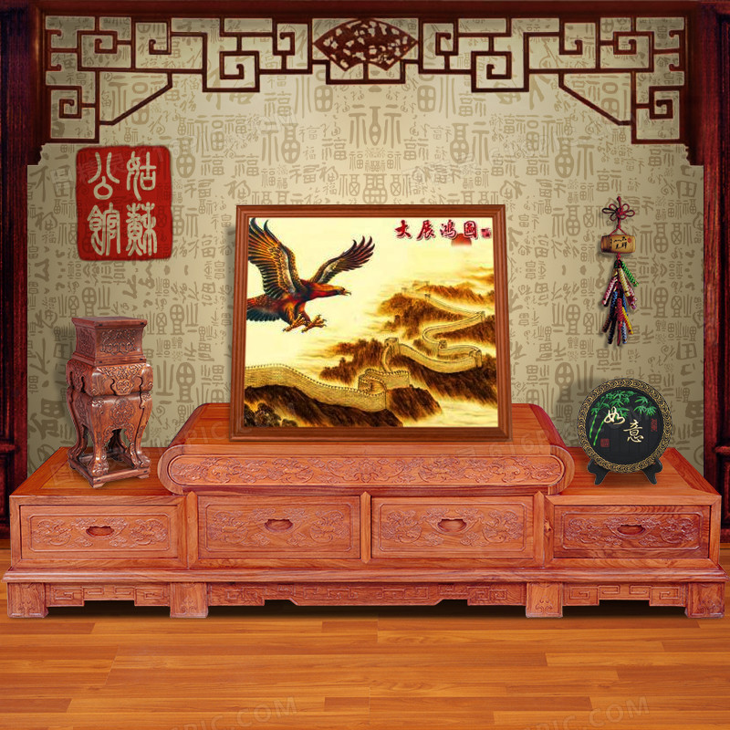 中国风红框家具实木背景