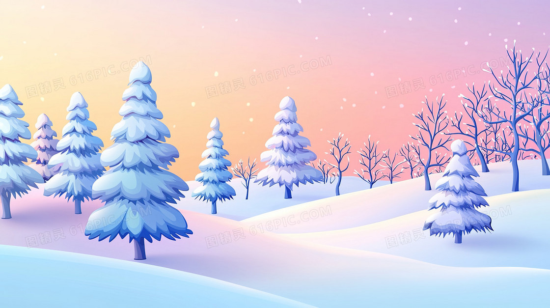 冬季雪地积雪树木背景