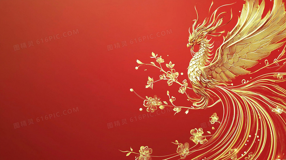 简约金凤凰红色创意背景