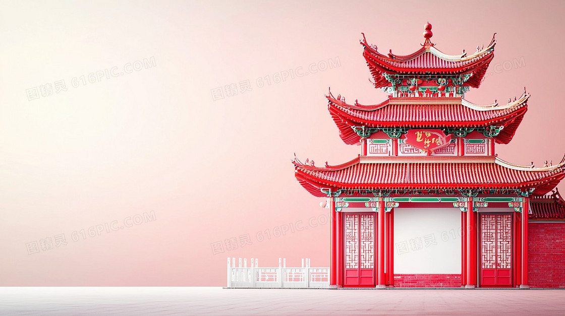 红色中式古建筑背景