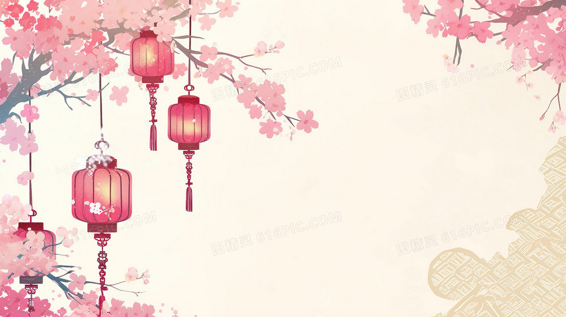 中国风粉色装饰灯笼创意背景