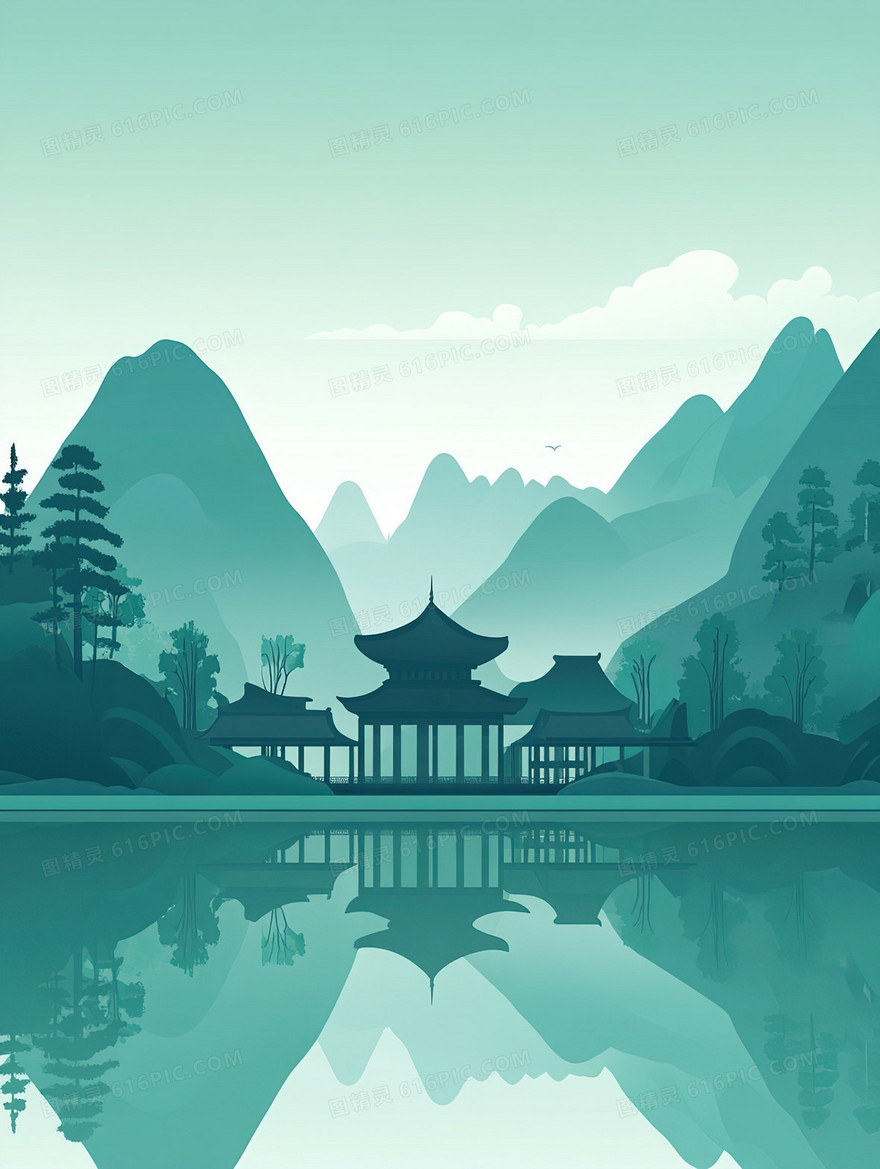 青山绿水建筑背景
