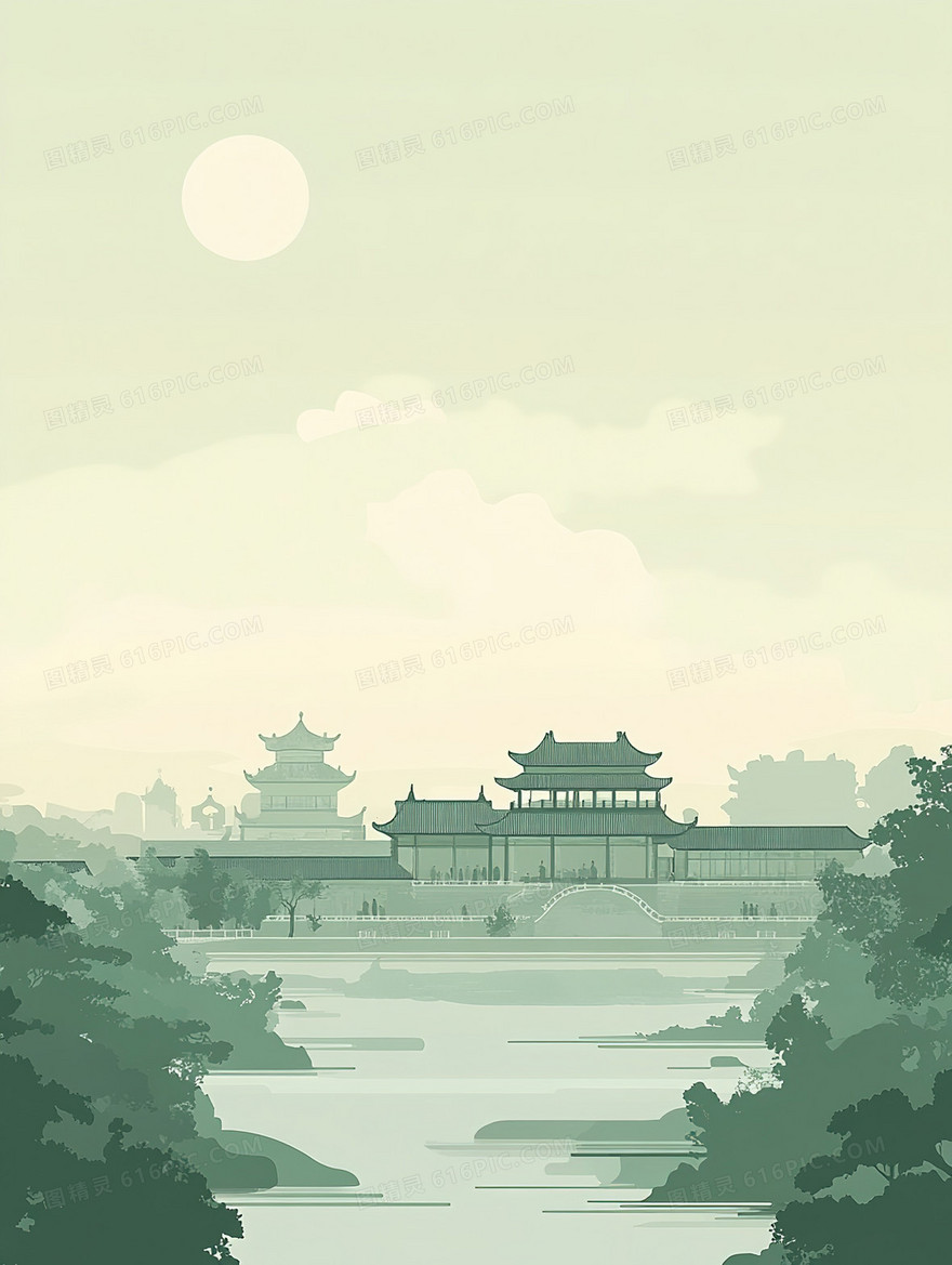青山绿水建筑背景