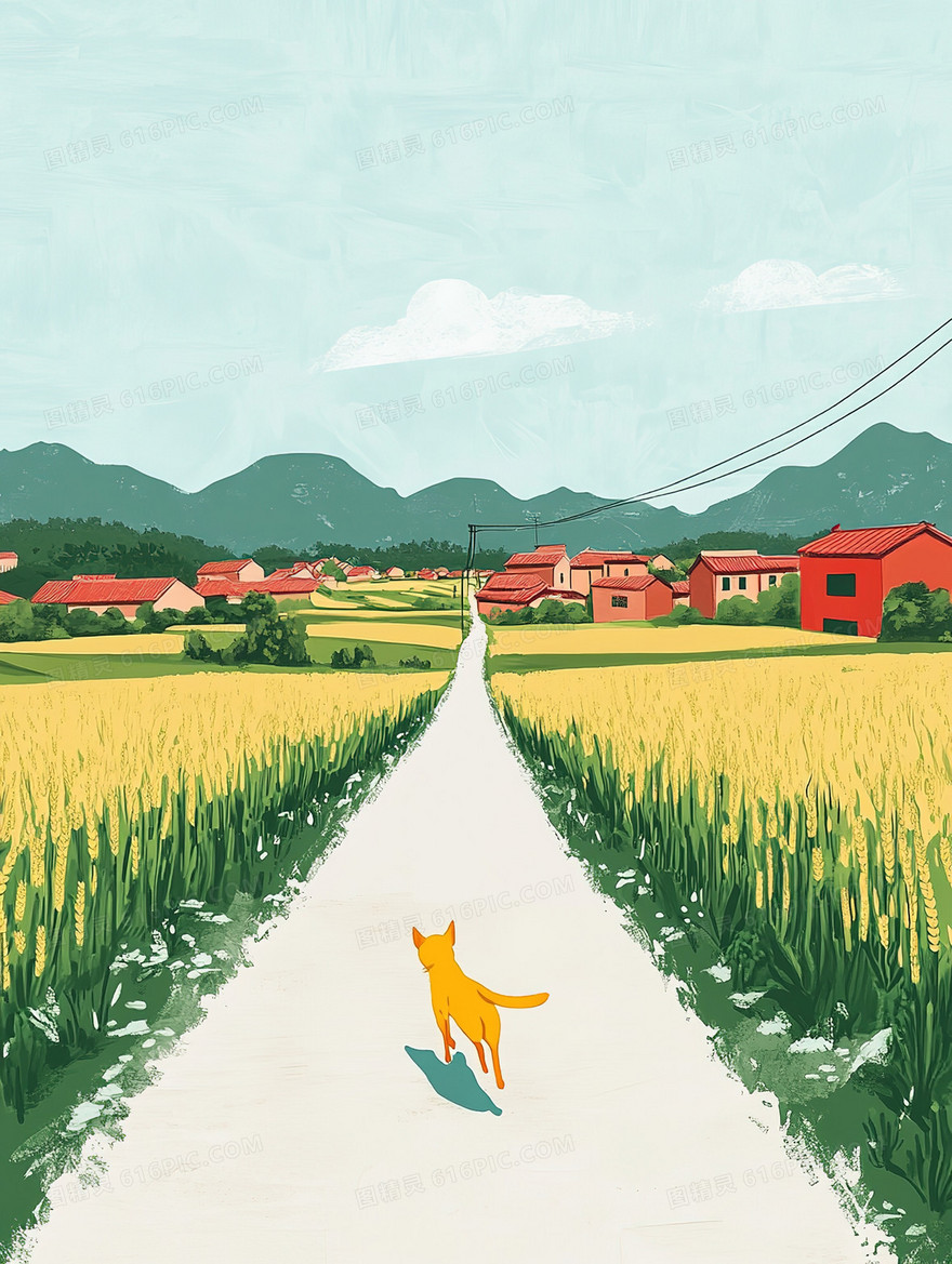 乡间小路小猫背景