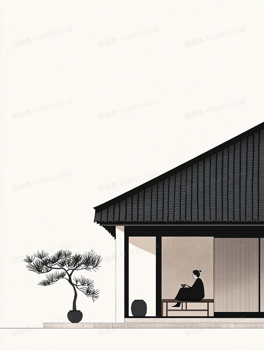 中式古代小屋背景
