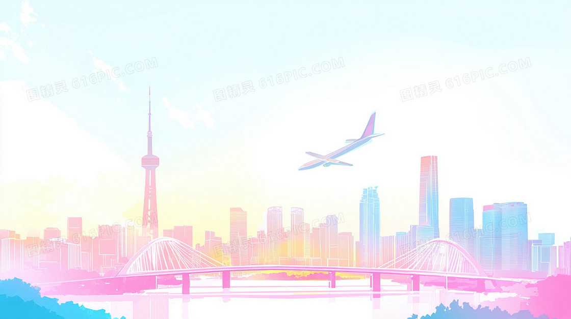 炫彩渐变建筑文艺楼房背景