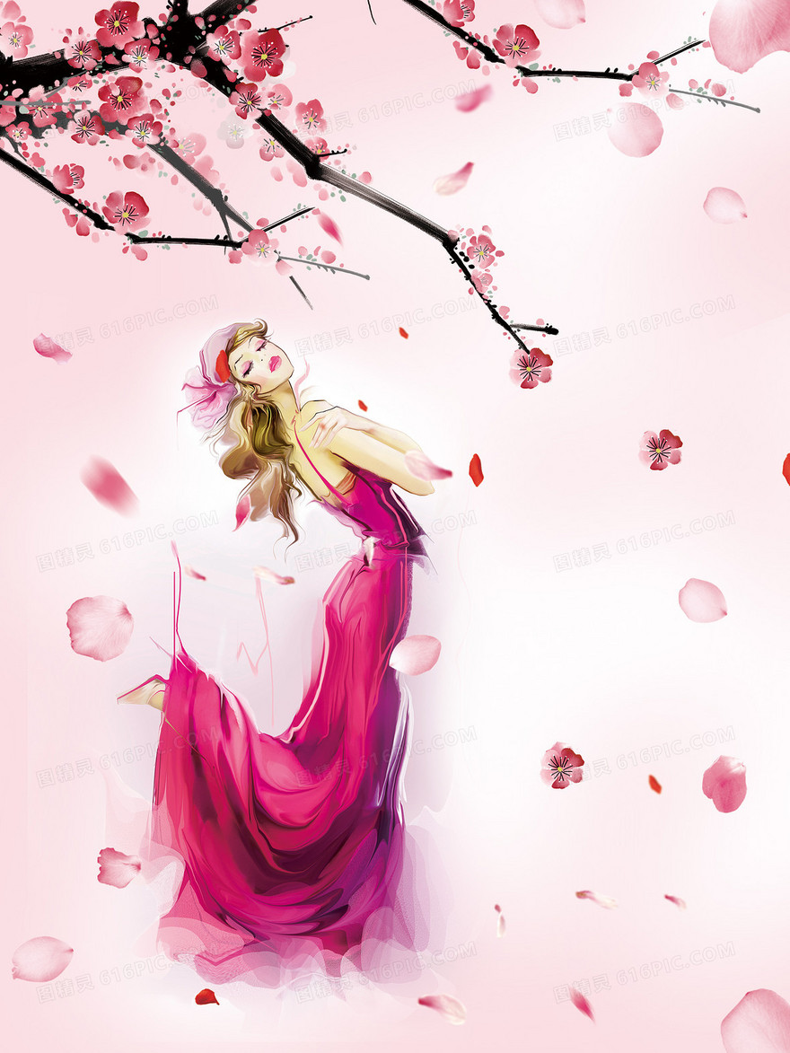 粉色浪漫手绘女神节促销海报背景素材