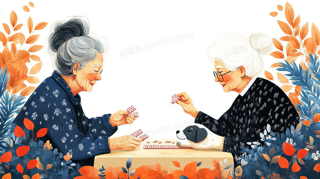 创意老人打牌背景