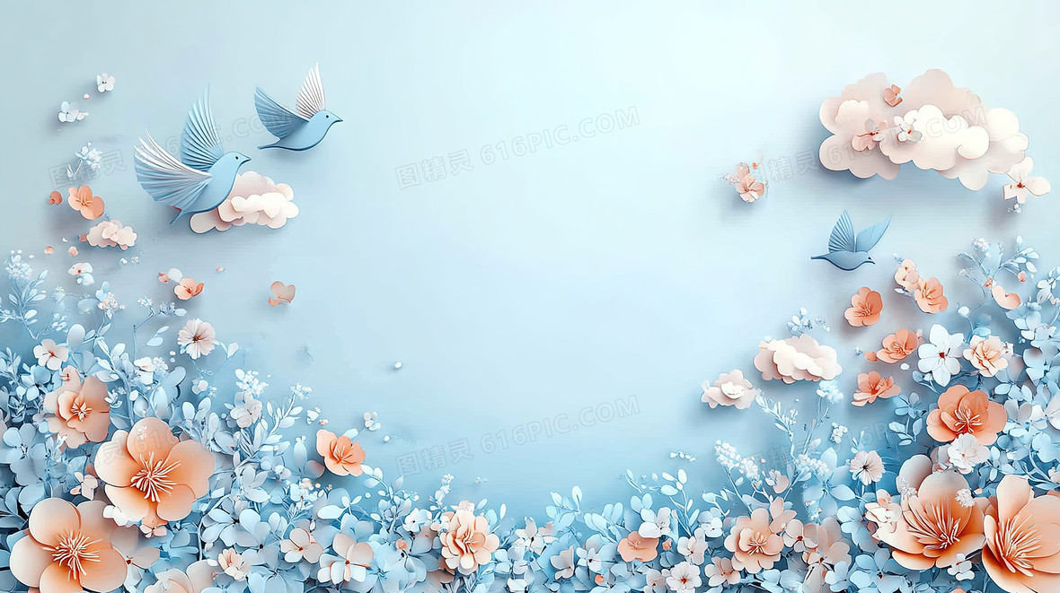 剪纸风花卉边框背景背景图片下载_2912x1632像素JPG格式_编号