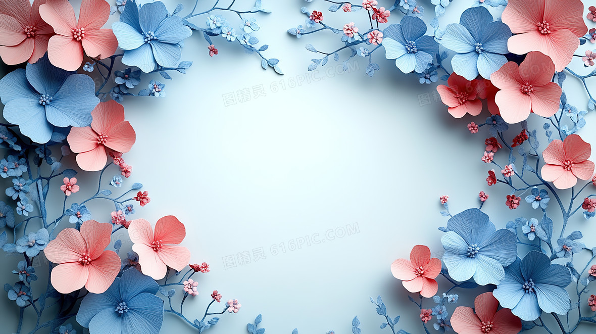 剪纸风清新花卉边框背景背景图片下载_2912x1632像素JPG格式_编号