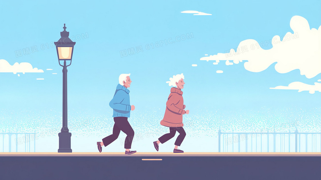 卡通老人跑步背景