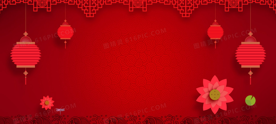 中国风红色年会海报banner