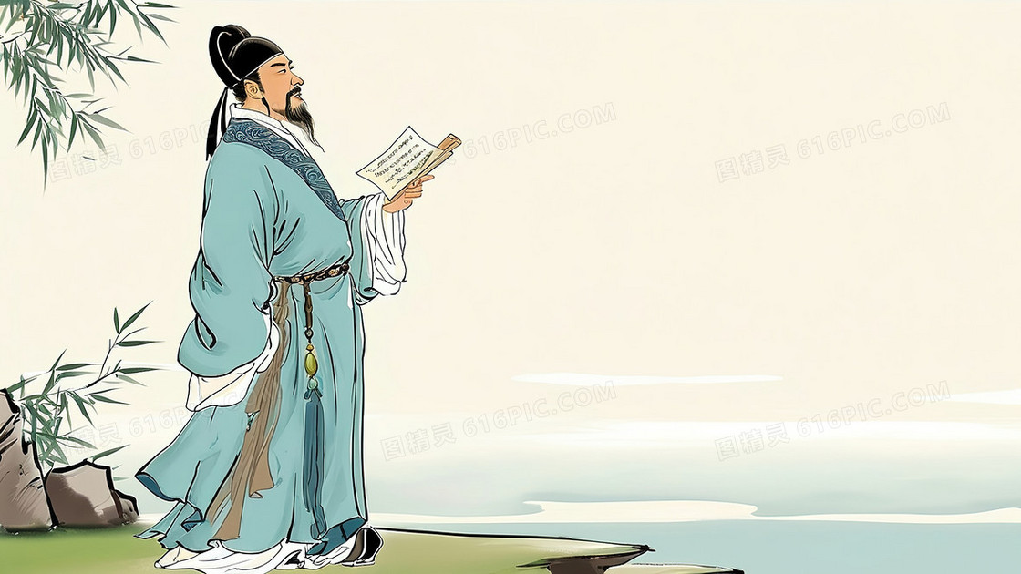 古风树下文人浅色背景