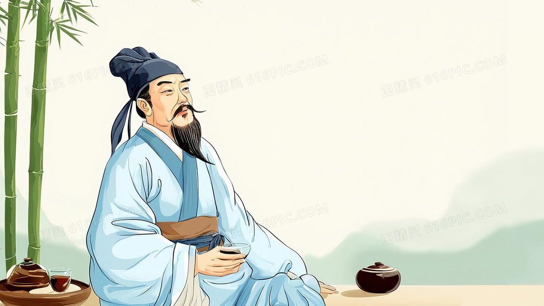 古风树下文人浅色背景