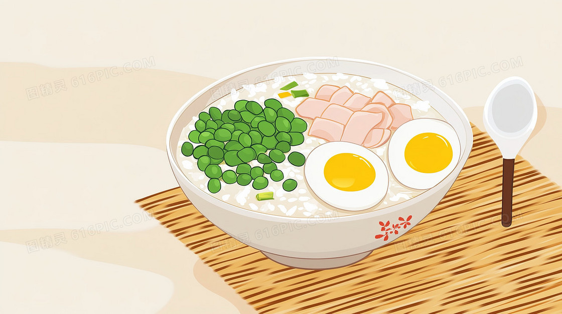 美味鸡蛋肉粥背景