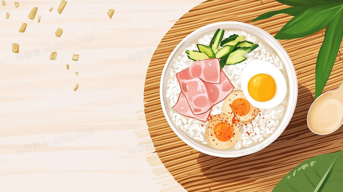 美味鸡蛋肉粥背景