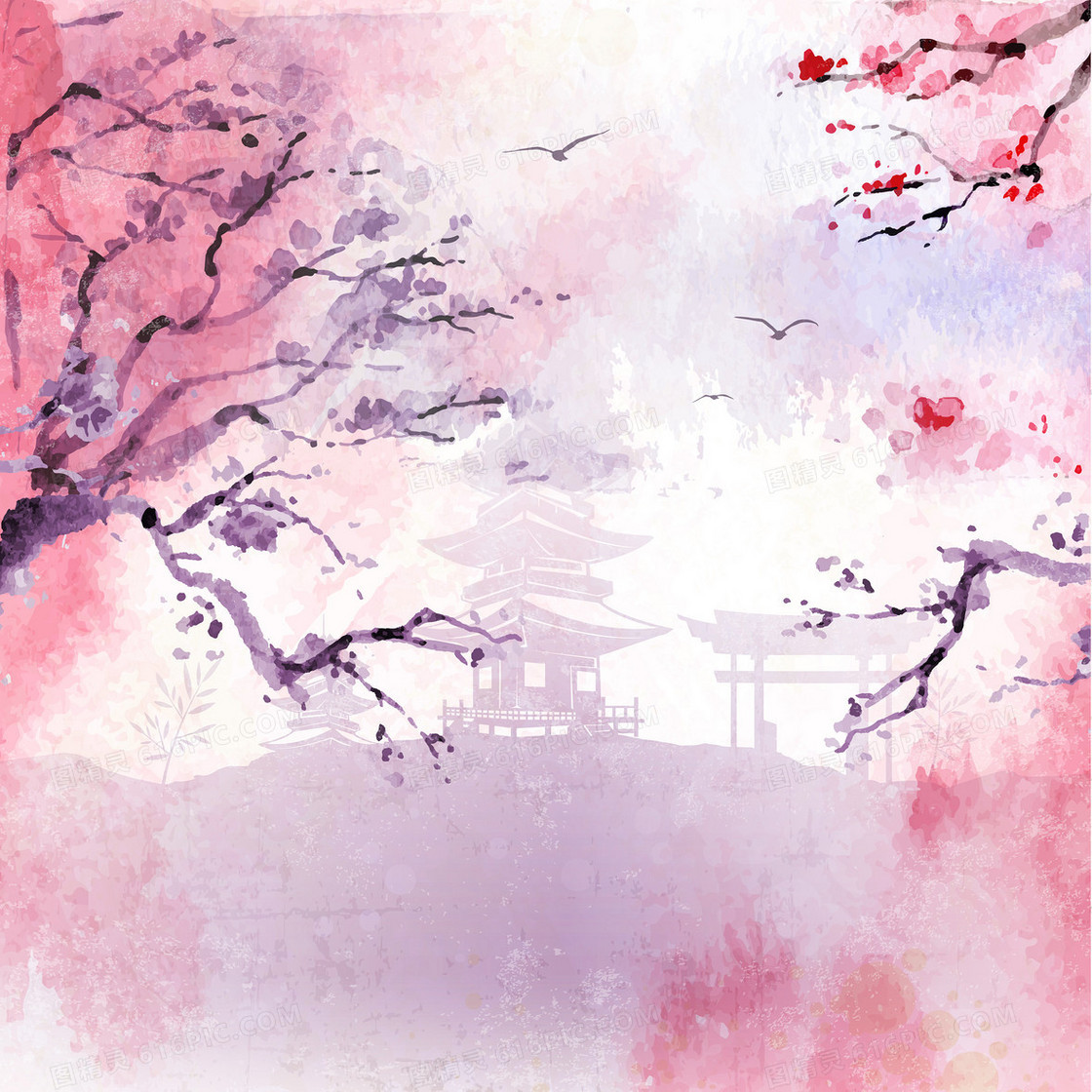 唯美异域风情之日本樱花海报背景