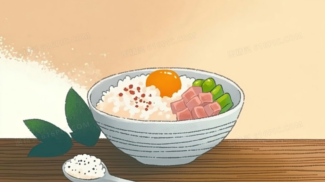 插画风蛋炒饭背景