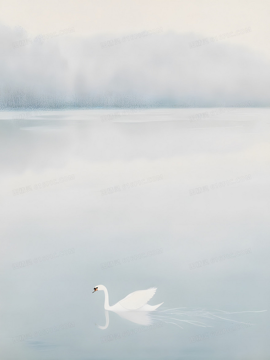 插画风格唯美治愈白天鹅背景