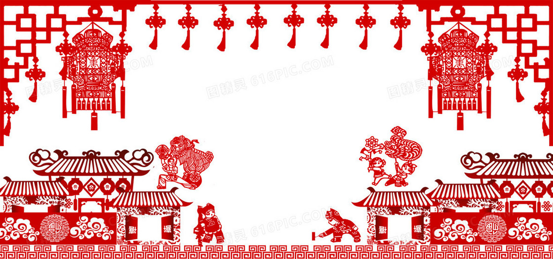 中国风中国红剪纸画背景