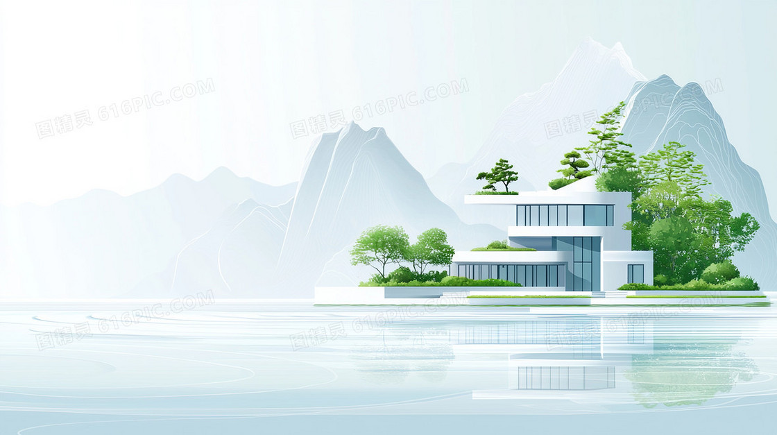 沿海城市建筑山水背景