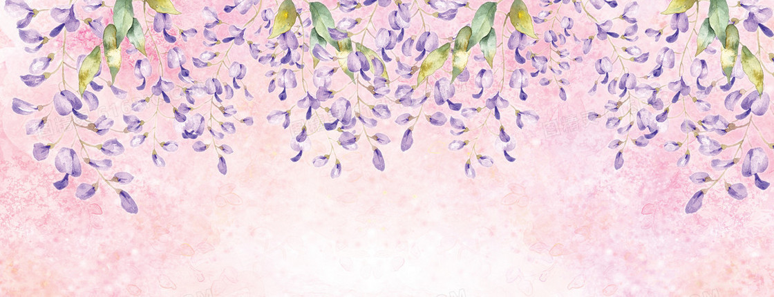 手绘水彩花卉紫藤背景