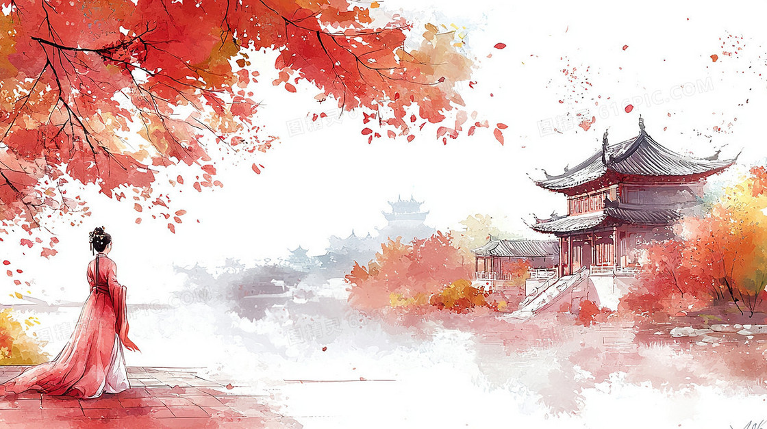 中国风古风手绘美女背景