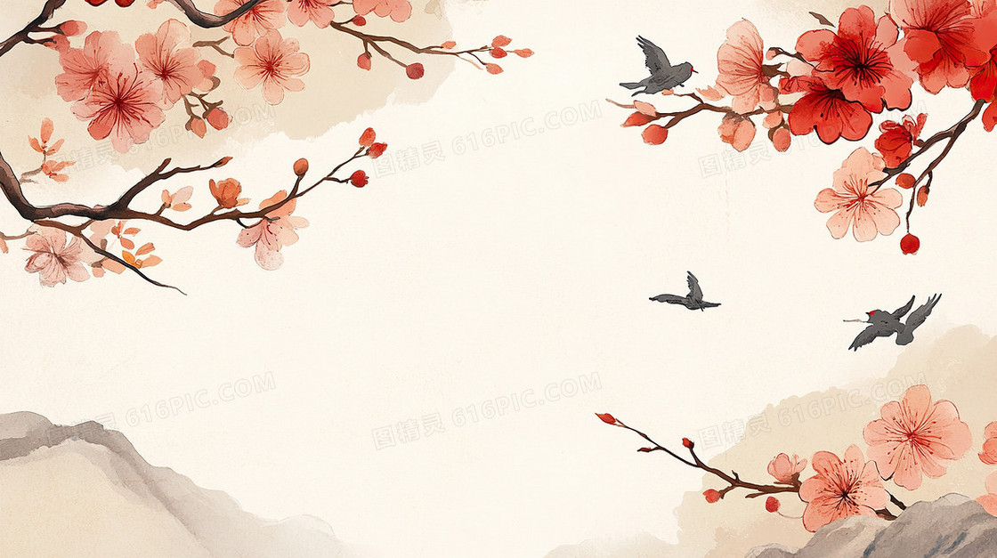 简约古风花枝背景