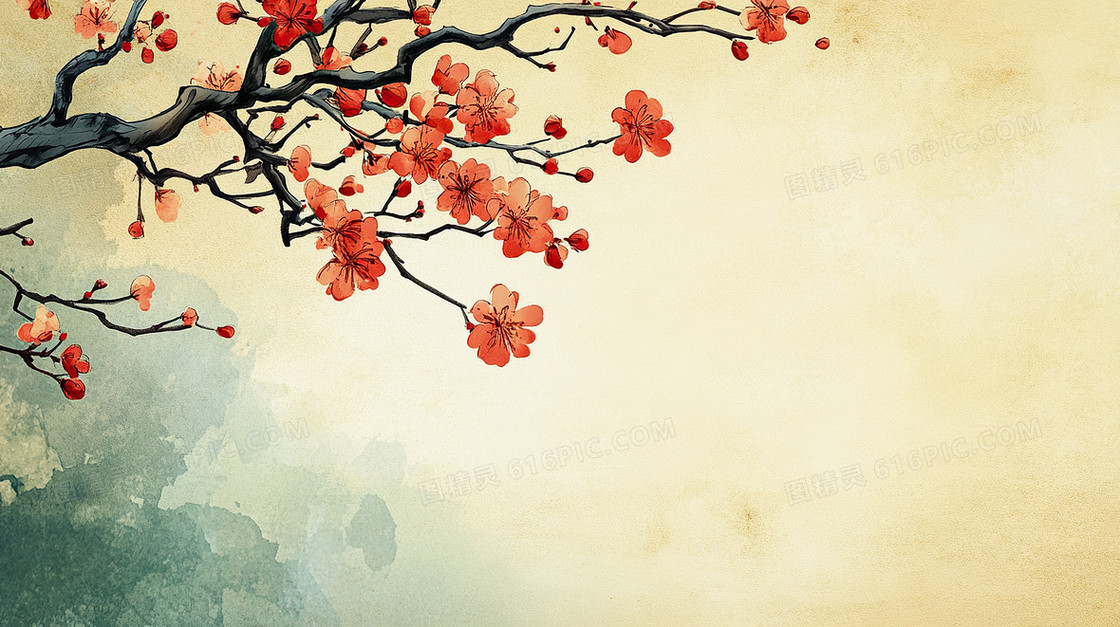 简约古风花枝背景