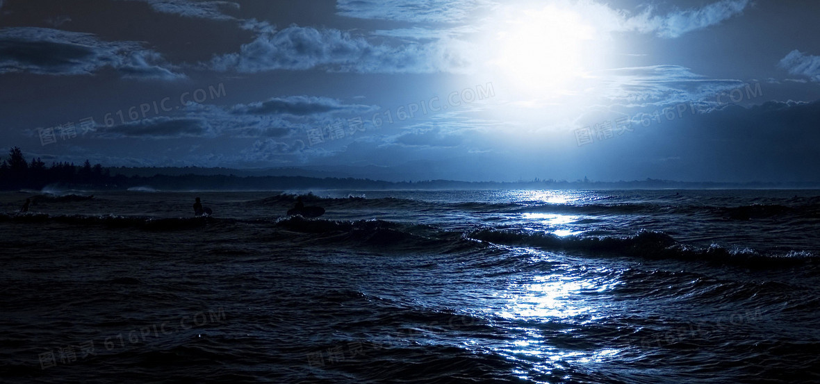 夜晚月光下的大海背景图片下载_1920x900像素jpg格式_编号15ofpe9qz