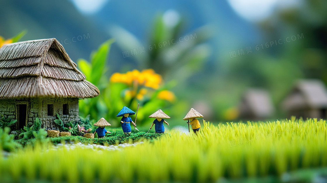 微缩水稻农业农村田地种植背景