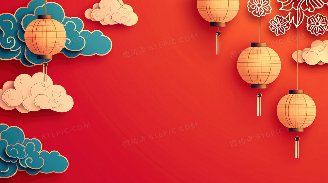 中国风新年装饰灯笼祥云背景
